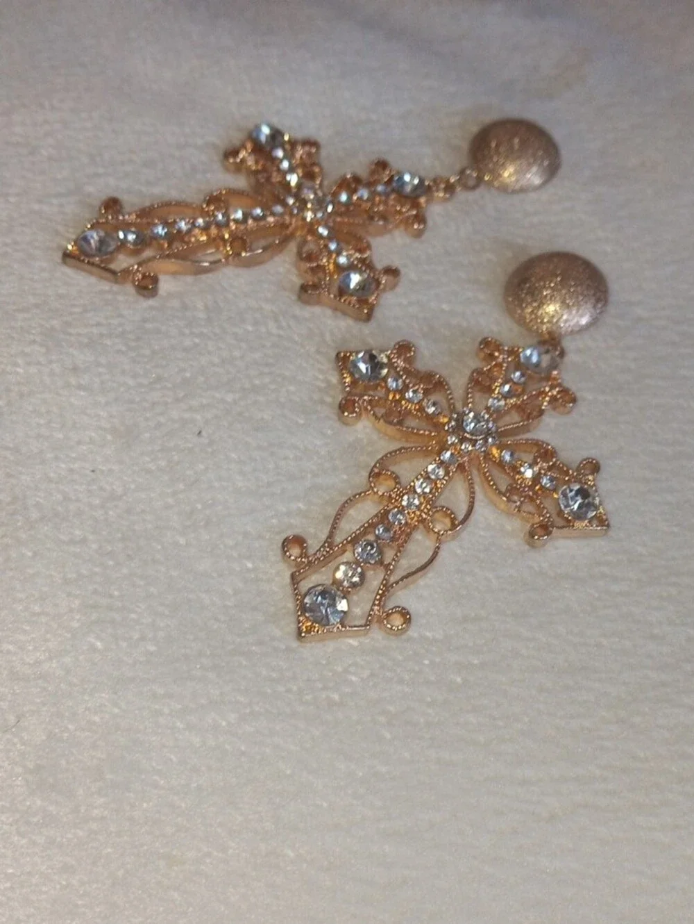 Gold Cross Drop Earrings with Clear Crystals Jewerly